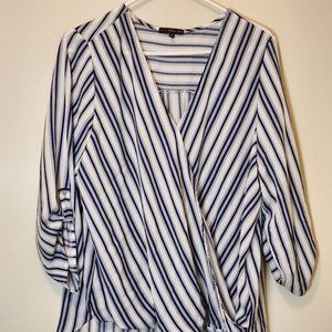 West Kei draped front blouse, XL, blue and white stripe